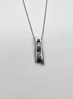 Round Blue Sapphire & Diamonds Tension Set 14K White Gold Pendant Necklace