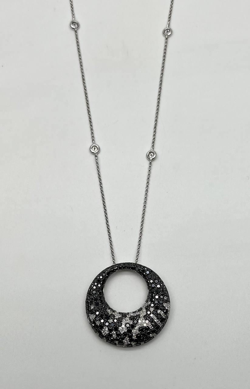 Black & White Zebra Diamonds Pave Set Moon Night Sky White Gold Pendant Neckace