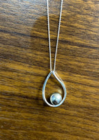 Silver Grey Black Tahitian Pearl Diamond 14K White Gold Form Pendant Necklace