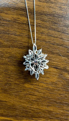 Blue Sapphire Marquise Cut Snowflake Flower Floral White Gold Pendant Necklace