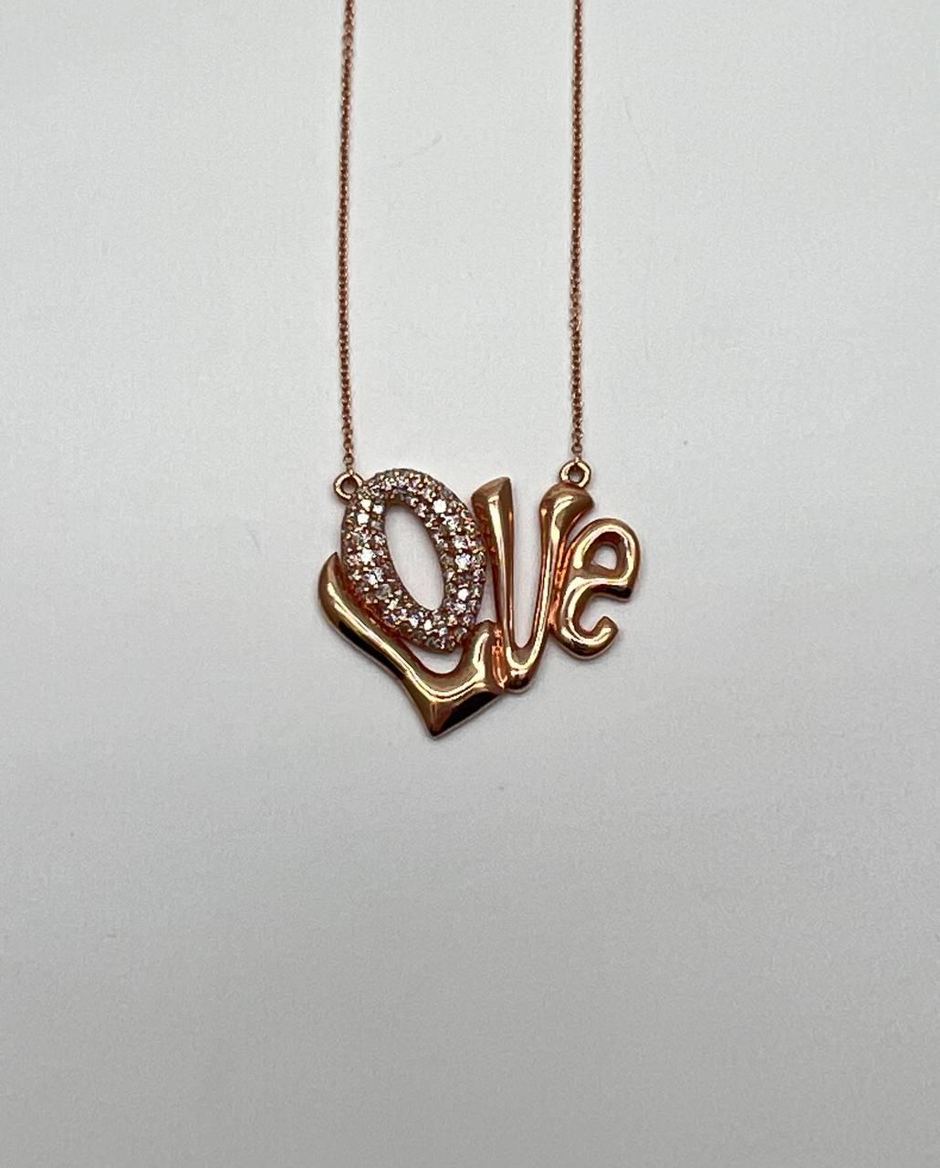 Love Symbol Diamonds Pave 14K Rose Gold Pendant Chain Necklace