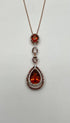 Amber Orange Pear Teardrop Shape Champagne Diamonds Halo Gold Pendant Necklace