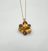Orange Amber Citrines & Brown Smoky Quartz Yellow Gold Cluster Pendant Necklace