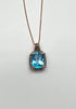 Swiss Blue Topaz Diamond Halo 14K Rose Gold Pendant Chain Necklace