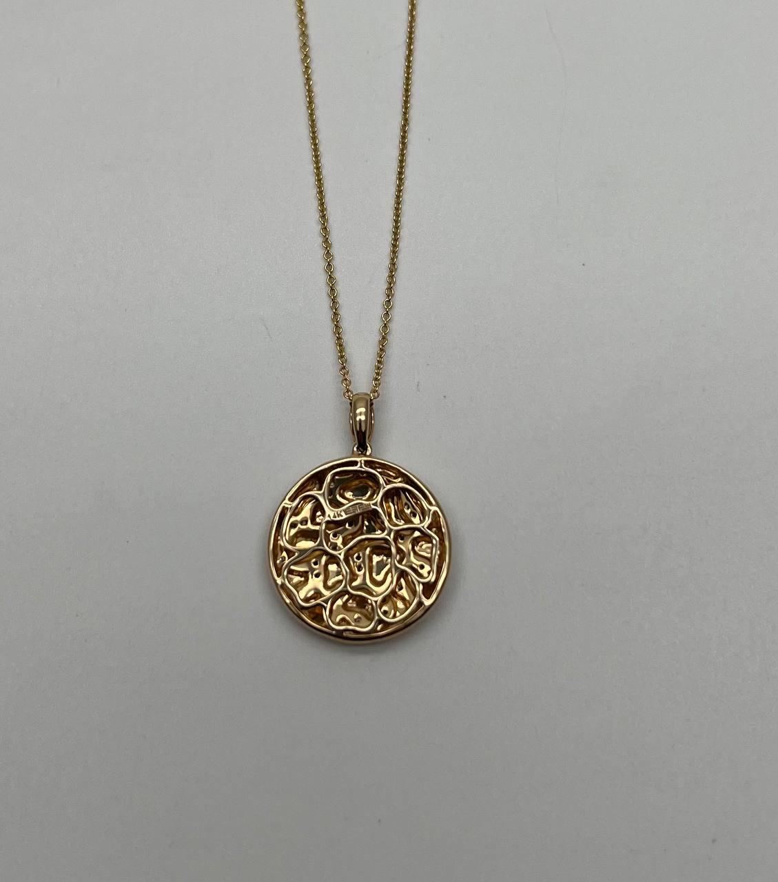 Hammered Diamonds Pave Set Earth Rock 14K Yellow Gold Pendant Medallion Necklace
