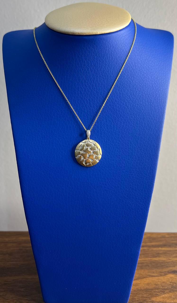 Hammered Diamonds Pave Set Earth Rock 14K Yellow Gold Pendant Medallion Necklace