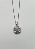 Diamond Oval Cluster Halo Pave Set Baguette Shape White Gold Pendant Necklace