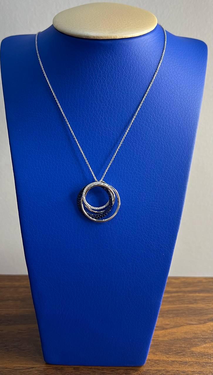 Trinity Blue Sapphires Diamonds Circle Interlocking Rings White Pendant Necklace