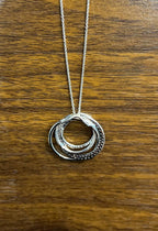 Trinity Blue Sapphires Diamonds Circle Interlocking Rings White Pendant Necklace