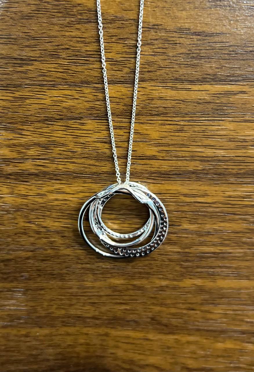 Trinity Blue Sapphires Diamonds Circle Interlocking Rings White Pendant Necklace