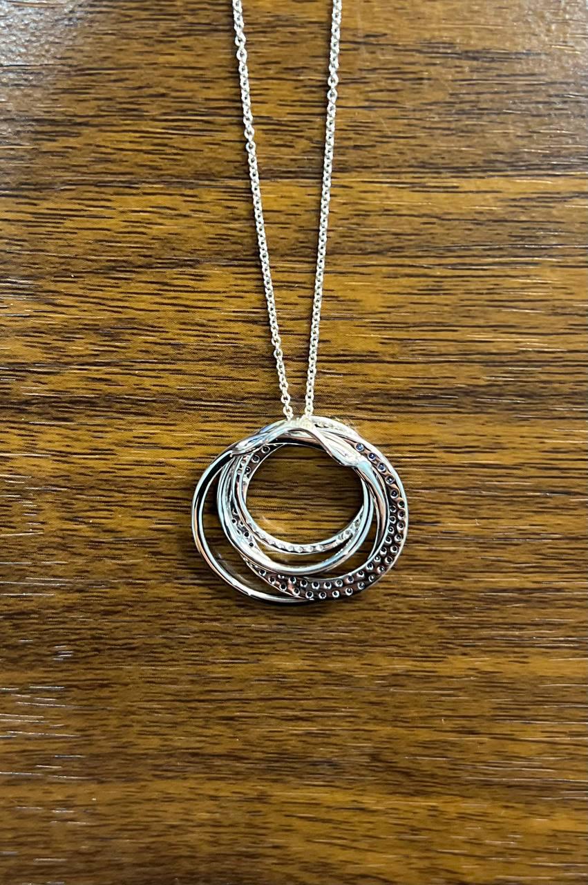 Trinity Blue Sapphires Diamonds Circle Interlocking Rings White Pendant Necklace
