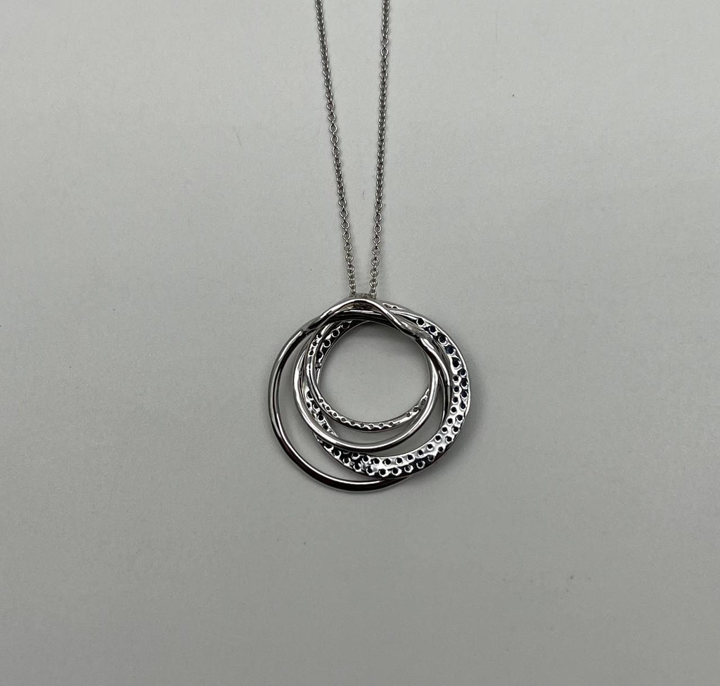 Trinity Blue Sapphires Diamonds Circle Interlocking Rings White Pendant Necklace