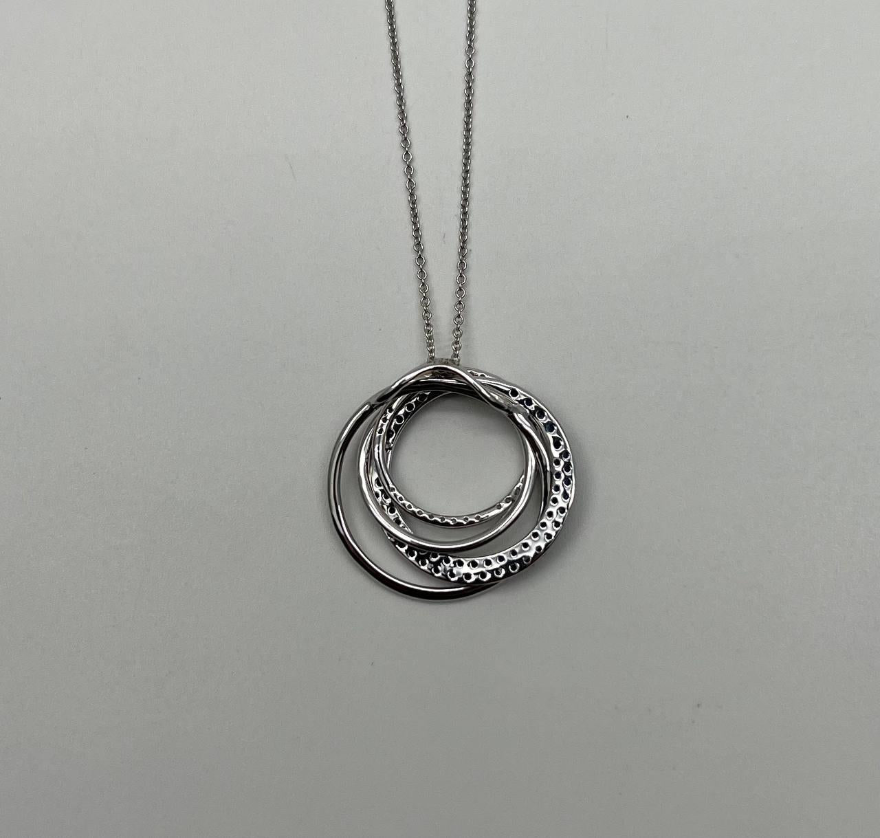 Trinity Blue Sapphires Diamonds Circle Interlocking Rings White Pendant Necklace