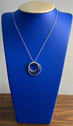 Trinity Blue Sapphires Diamonds Circle Interlocking Rings White Pendant Necklace