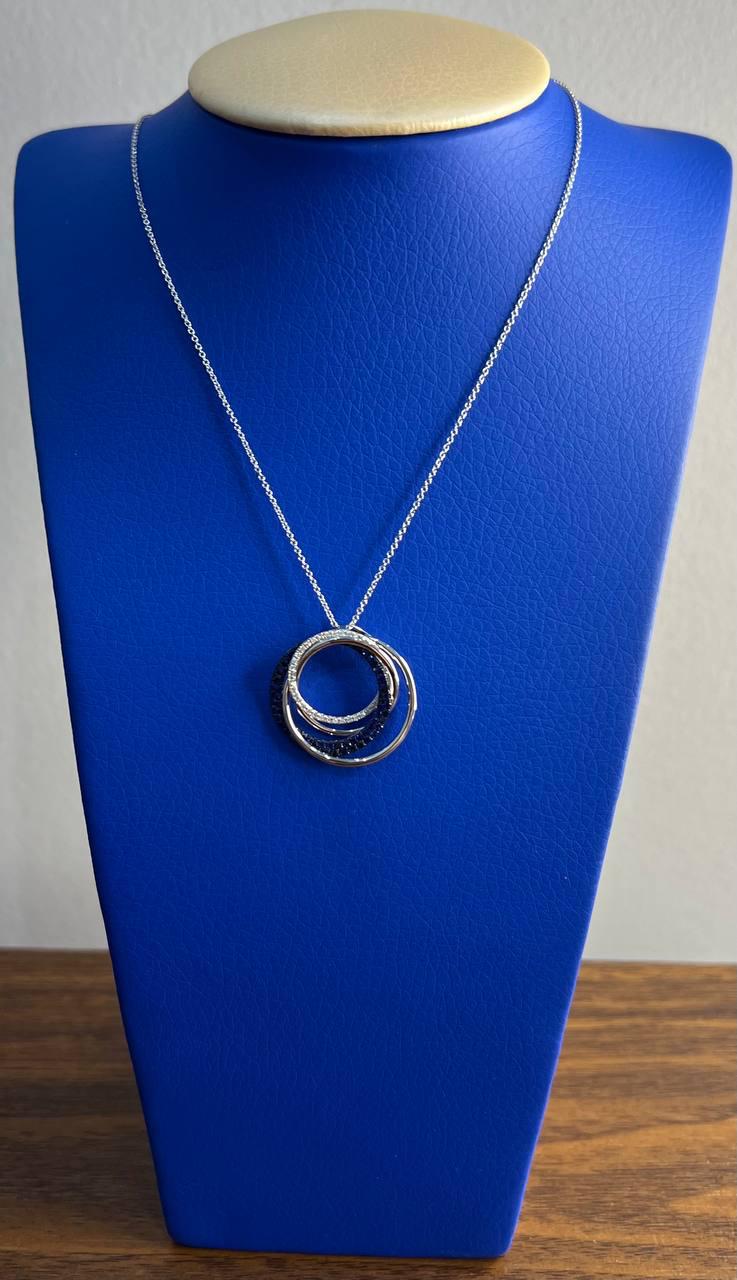Trinity Blue Sapphires Diamonds Circle Interlocking Rings White Pendant Necklace