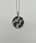 Blue Sapphire Marquise Shape Diamond Pave White Gold Pendant Medallion Necklace