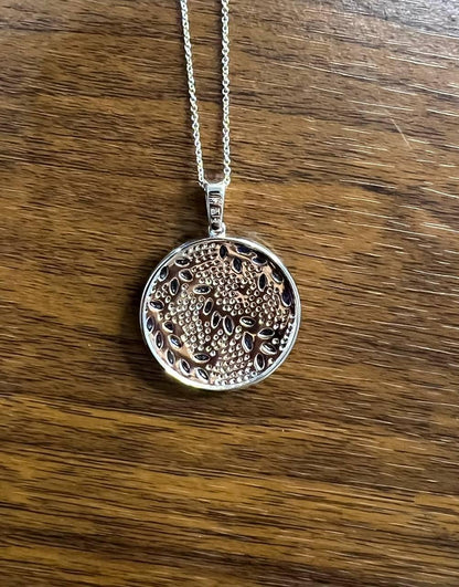 Blue Sapphire Marquise Shape Diamond Pave White Gold Pendant Medallion Necklace