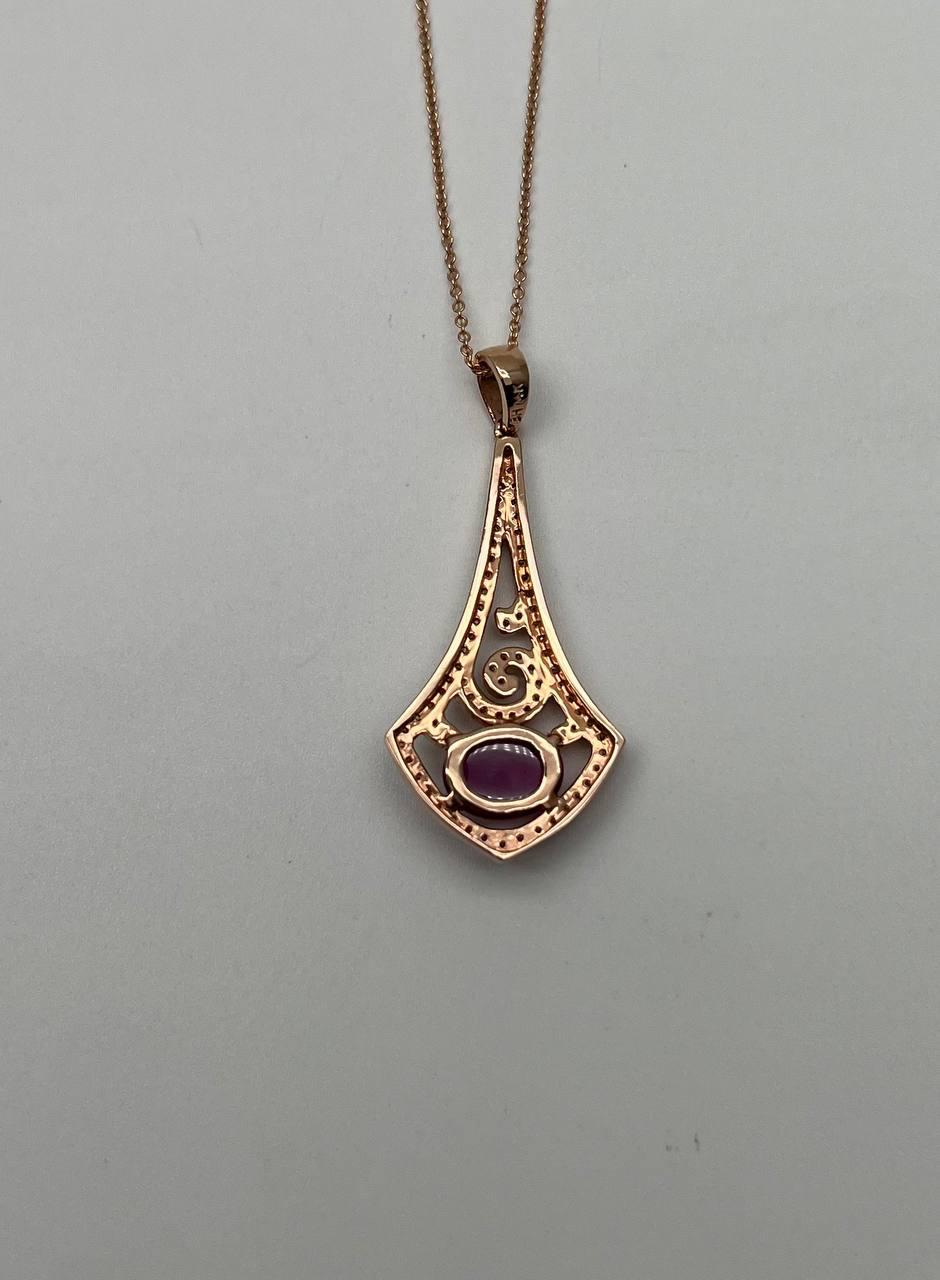 oval shape red pink ruby cabochon 14k white gold statement pendant necklace
