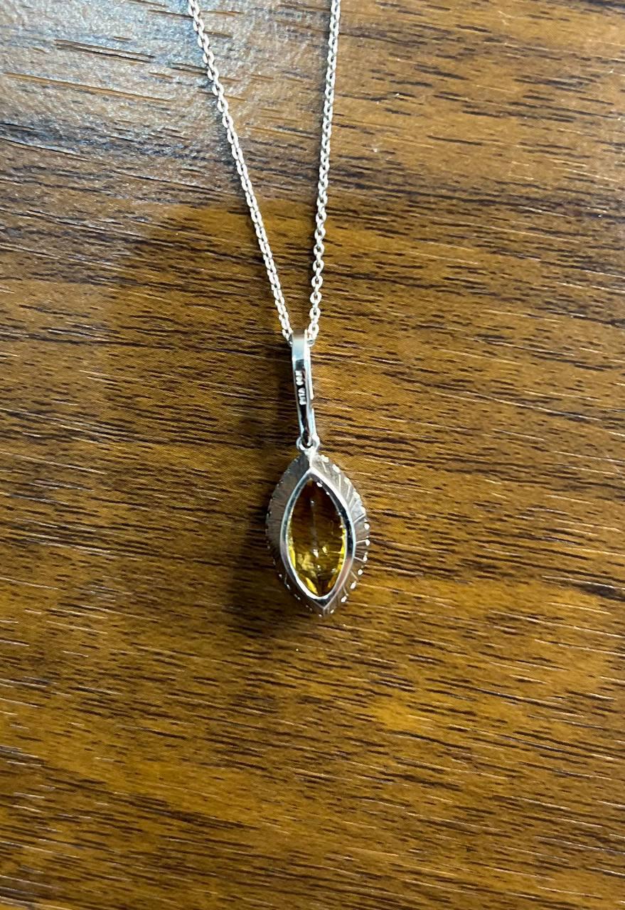 Marquise Orange Amber Citrine Diamond Halo 14K White Gold Pendant Necklace