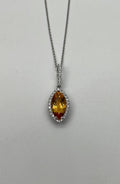 Marquise Orange Amber Citrine Diamond Halo 14K White Gold Pendant Necklace