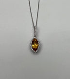 Marquise Orange Amber Citrine Diamond Halo 14K White Gold Pendant Necklace
