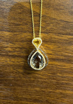 Orange Amber Citrine Brown Smoky Quartz 14KYellow Gold Diamonds Pendant Necklace