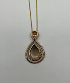 Orange Amber Citrine Brown Smoky Quartz 14KYellow Gold Diamonds Pendant Necklace