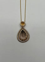 Orange Amber Citrine Brown Smoky Quartz 14KYellow Gold Diamonds Pendant Necklace