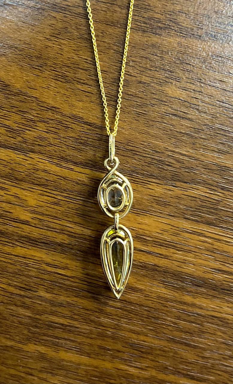 Yellow Lemon Quartz Green Amethyst Prasiolite 14K Gold Diamond Pendant Necklace