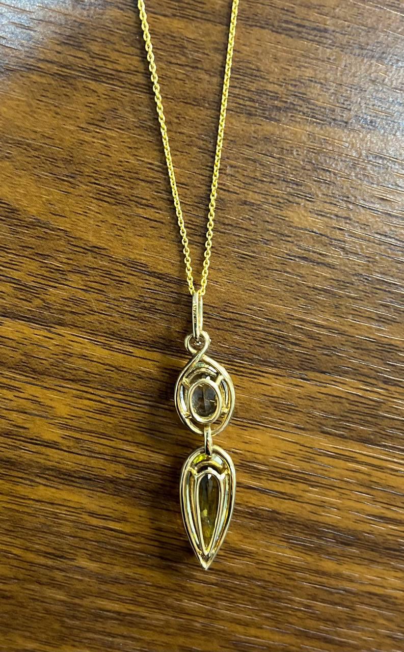 Yellow Lemon Quartz Green Amethyst Prasiolite 14K Gold Diamond Pendant Necklace