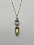Yellow Lemon Quartz Green Amethyst Prasiolite 14K Gold Diamond Pendant Necklace