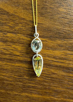 Yellow Lemon Quartz Green Amethyst Prasiolite 14K Gold Diamond Pendant Necklace