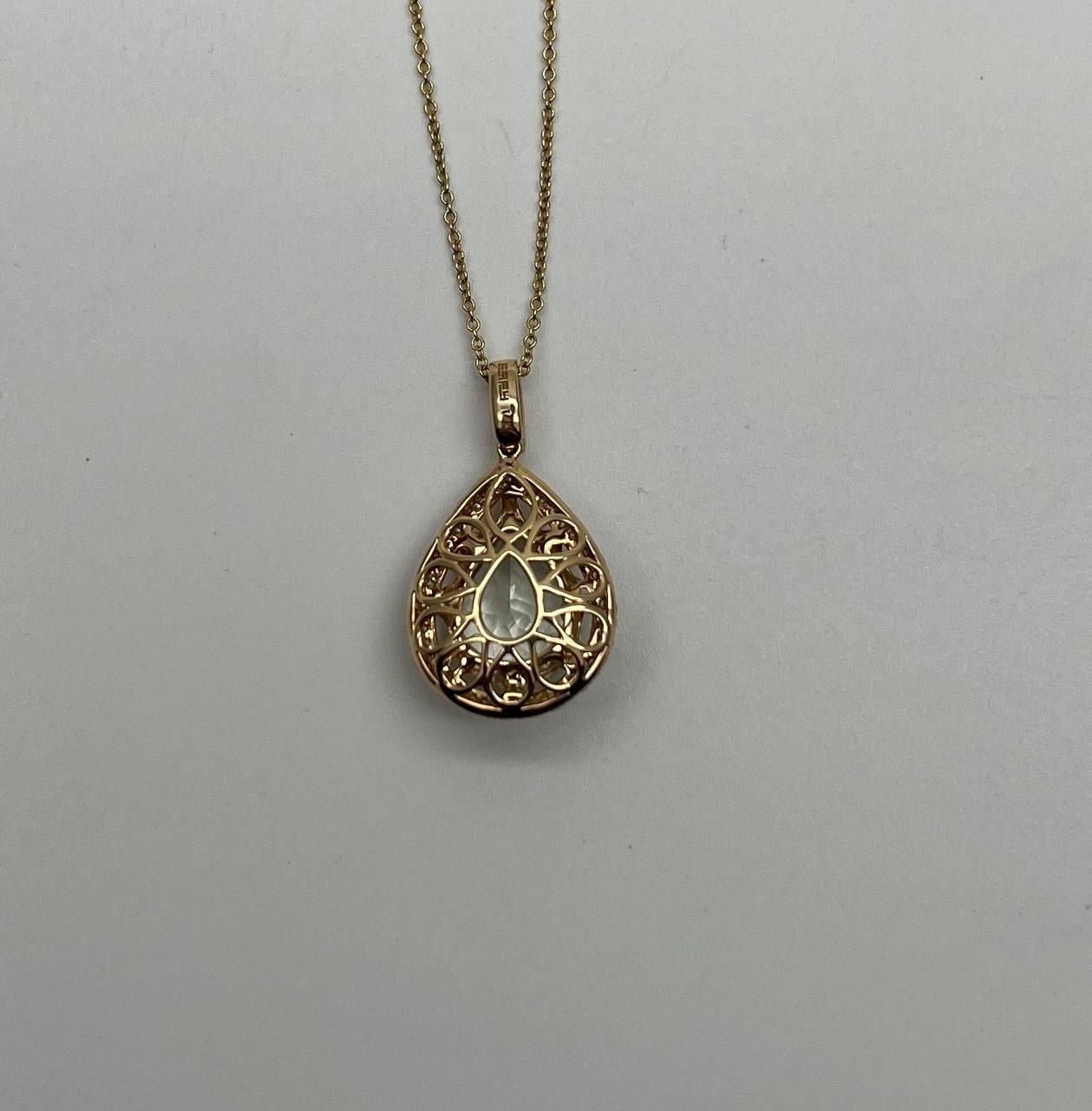 Pear Teardrop Shape Green Amethyst Prasiolite Gold Diamond Halo Pendant Necklace
