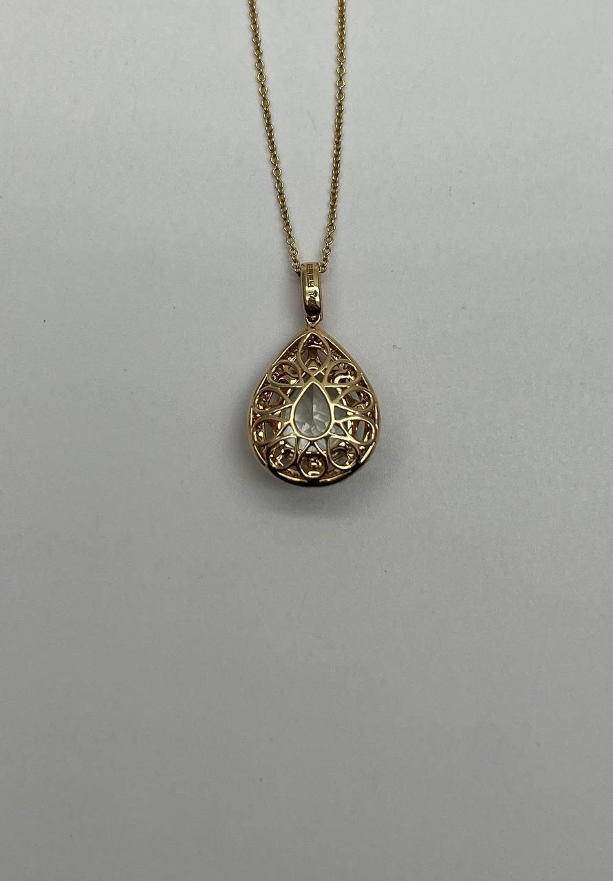 Pear Teardrop Shape Green Amethyst Prasiolite Gold Diamond Halo Pendant Necklace