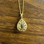 Pear Teardrop Shape Green Amethyst Prasiolite Gold Diamond Halo Pendant Necklace