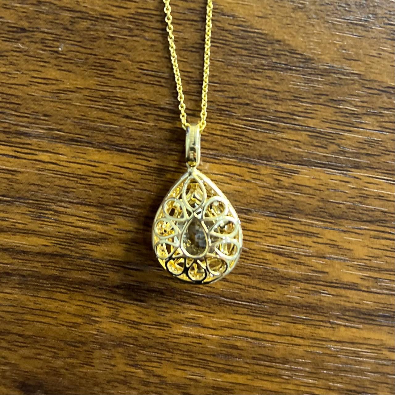 Pear Teardrop Shape Green Amethyst Prasiolite Gold Diamond Halo Pendant Necklace