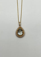 Pear Teardrop Shape Green Amethyst Prasiolite Gold Diamond Halo Pendant Necklace