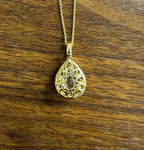 Pear Teardrop Shape Green Amethyst Prasiolite Gold Diamond Halo Pendant Necklace