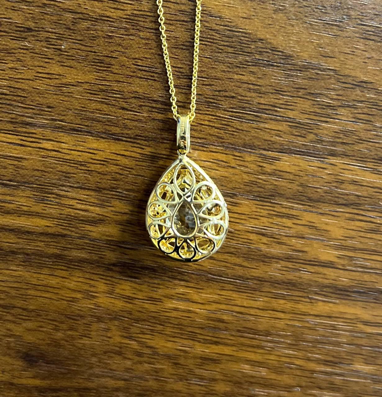 pear teardrop shape green amethyst prasiolite gold diamond halo pendant necklace