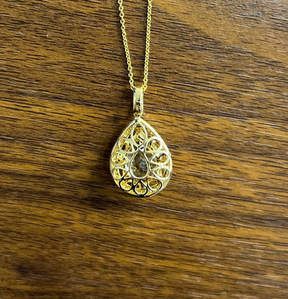Pear Teardrop Shape Green Amethyst Prasiolite Gold Diamond Halo Pendant Necklace