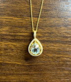 Pear Teardrop Shape Green Amethyst Prasiolite Gold Diamond Halo Pendant Necklace