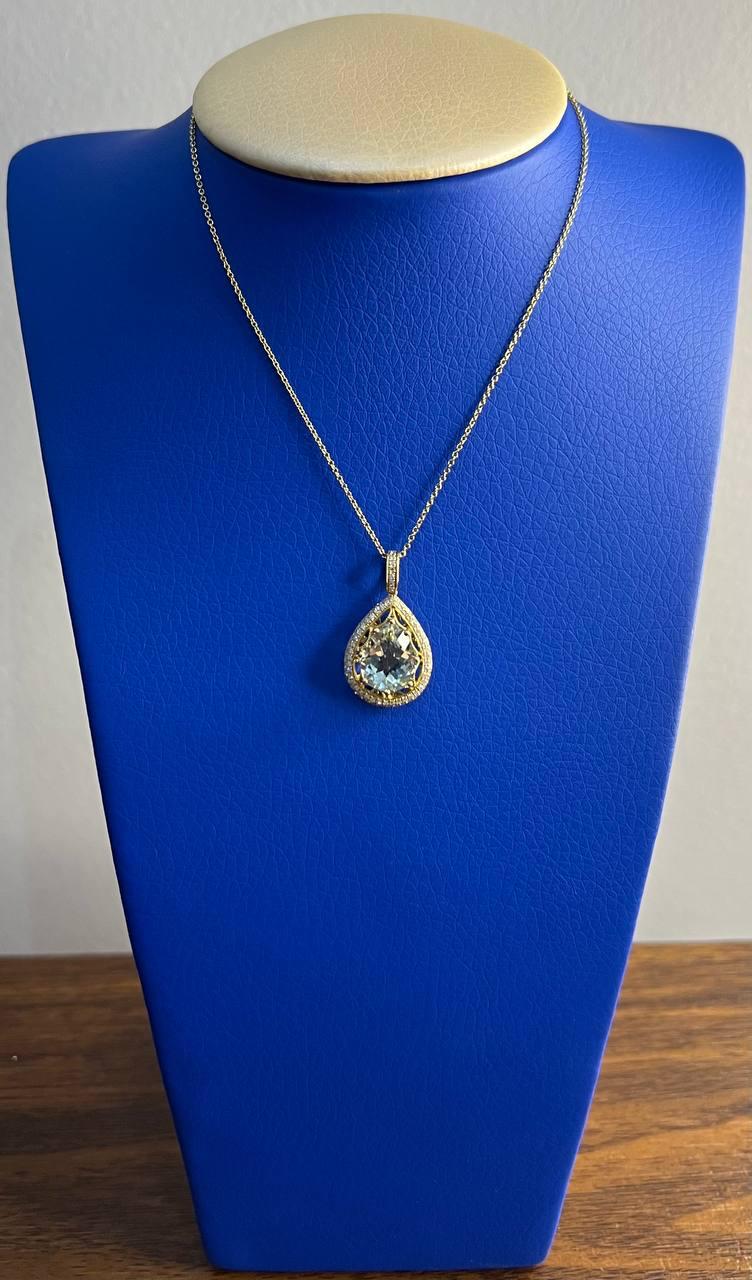 Pear Teardrop Shape Green Amethyst Prasiolite Gold Diamond Halo Pendant Necklace