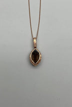 Marquise Shape Brown Smoky Quartz 14K Rose Gold Diamond Pave Pendant Necklace