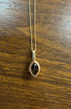 Marquise Shape Brown Smoky Quartz 14K Rose Gold Diamond Pave Pendant Necklace