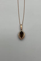 Marquise Shape Brown Smoky Quartz 14K Rose Gold Diamond Pave Pendant Necklace