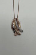 Tri Triple Tone Diamond Pave Waves 14K White Yellow Rose Gold Pendant Necklace