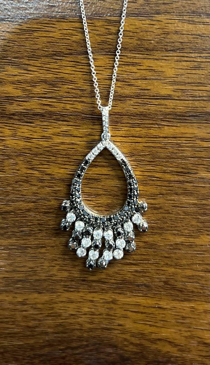 Black & White Diamonds Pave 14K White Gold Chandelier Tassel Pendant Necklace