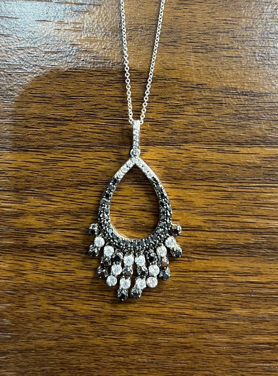 Black & White Diamonds Pave 14K White Gold Chandelier Tassel Pendant Necklace