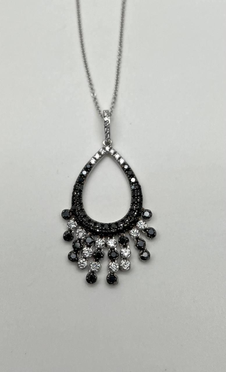 Black & White Diamonds Pave 14K White Gold Chandelier Tassel Pendant Necklace