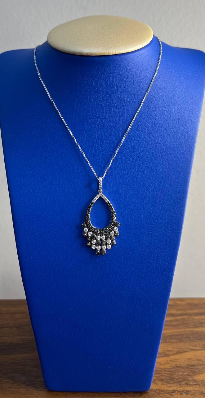 Black & White Diamonds Pave 14K White Gold Chandelier Tassel Pendant Necklace